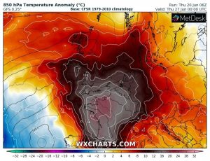 *UPDATE* on the intense heat wave next week – much above normal temperatures will develop across west-central Europe, June 24-30th 2019