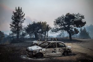 Ecological disaster on Greek island as fire burns on due to extreme temperature and high winds