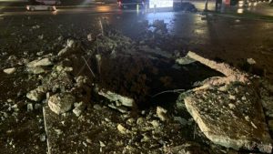 Lightning strike leaves massive hole in Fort Worth gas station parking lot