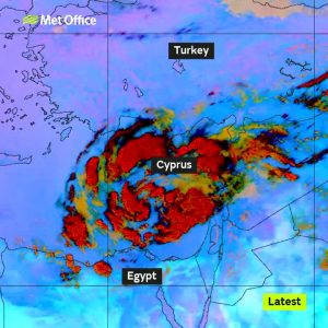 Rare hurricane-like “medicane” developing in Mediterranean