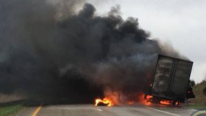 Tyson Foods truck carrying raw chicken catches fire on Missouri highway