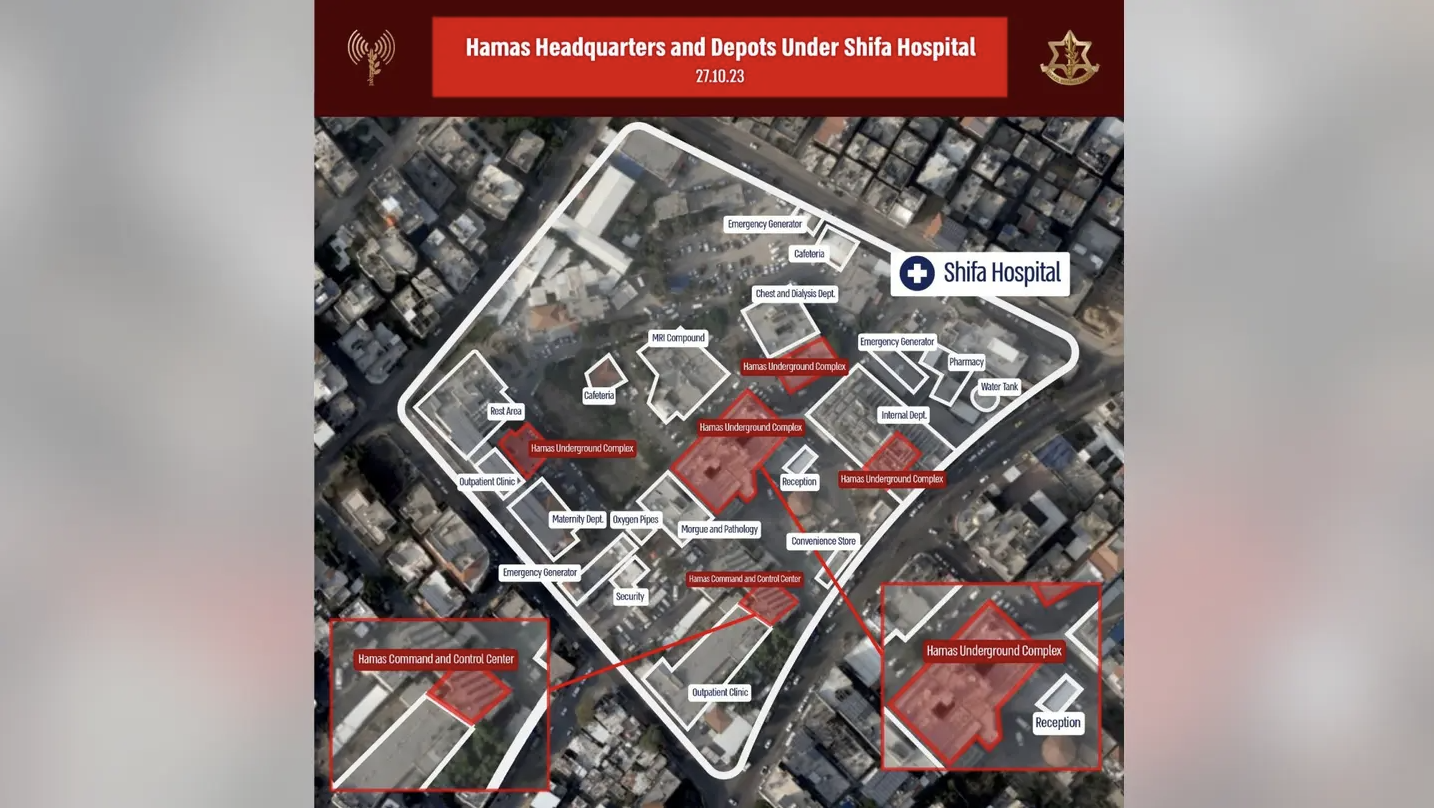 Hamas terror base hidden beneath Gaza’s largest hospital housing 1,500 beds and 4,000 staff members