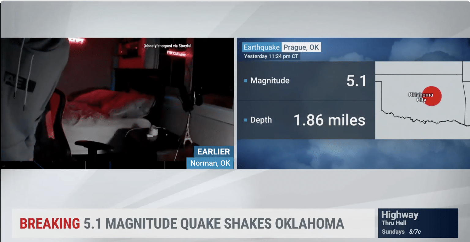 Strong magnitude 5.1 earthquake strikes Central Oklahoma, Felt in Arkansas