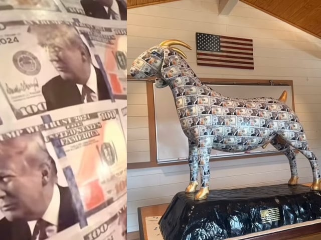 IDOLATRY: Mar-a-Lago goat idol covered in hundred dollar bills saying in “Trump We Trust” sparks outrage from Christians