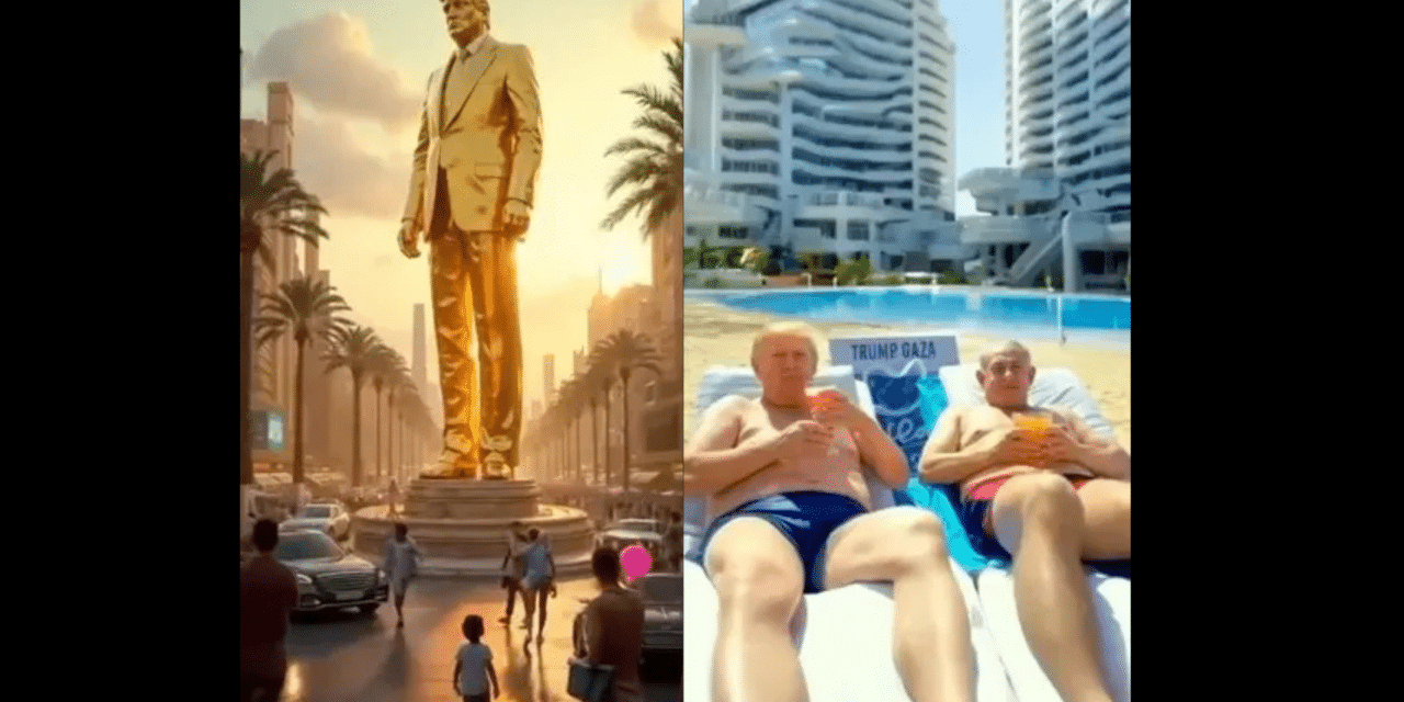 Trump shares AI video of his vision for Gaza — featuring giant gold statue and him lounging poolside with Netanyahu