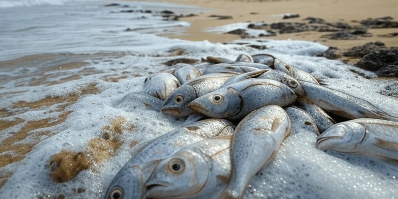Strange foam and dead fish washed ashore Australian beaches is making surfers fall sick