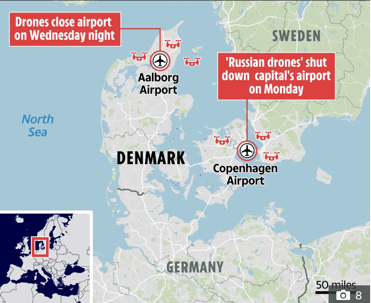 Mystery drones are back and shut down another airport in Denmark