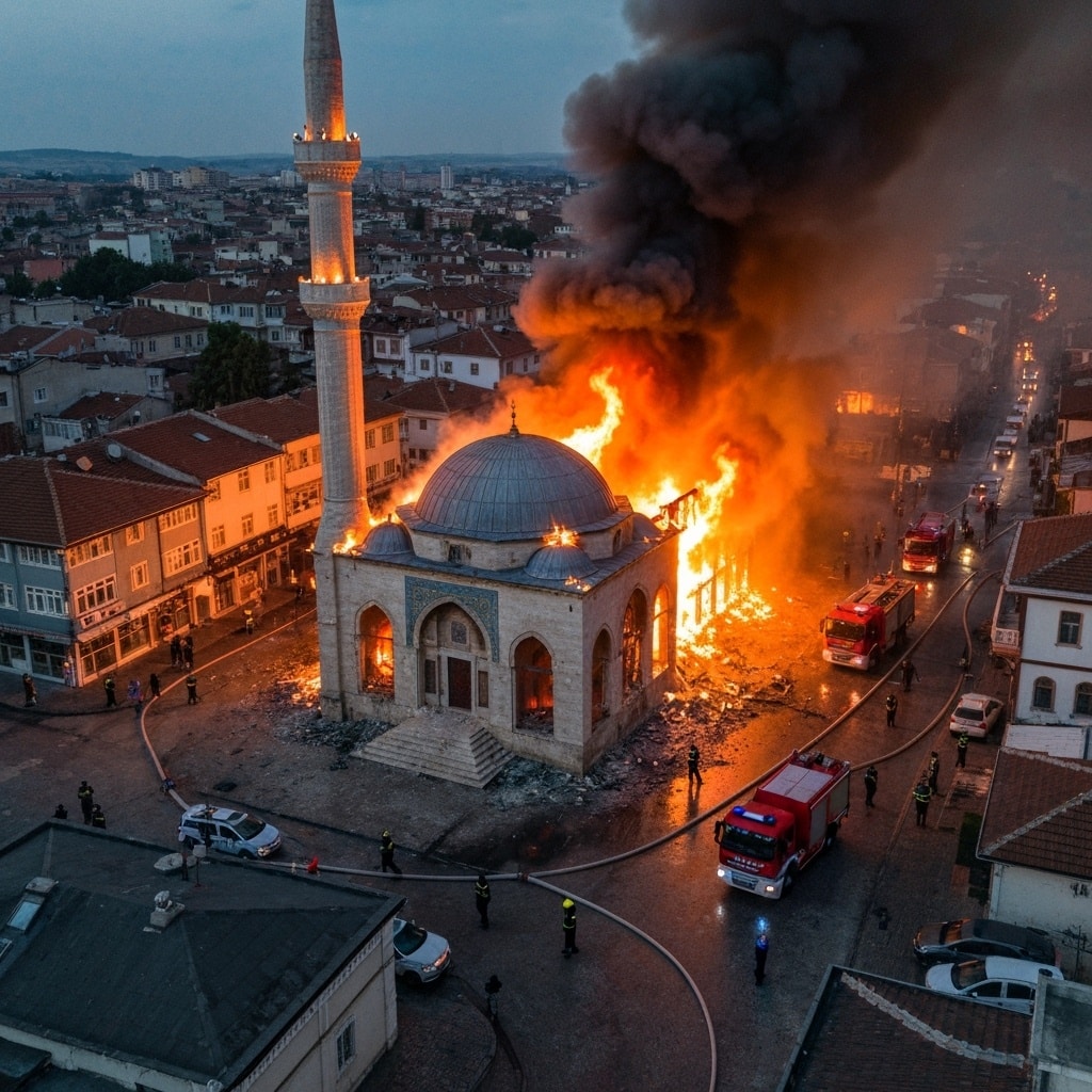 UK mosque set on fire with two people inside