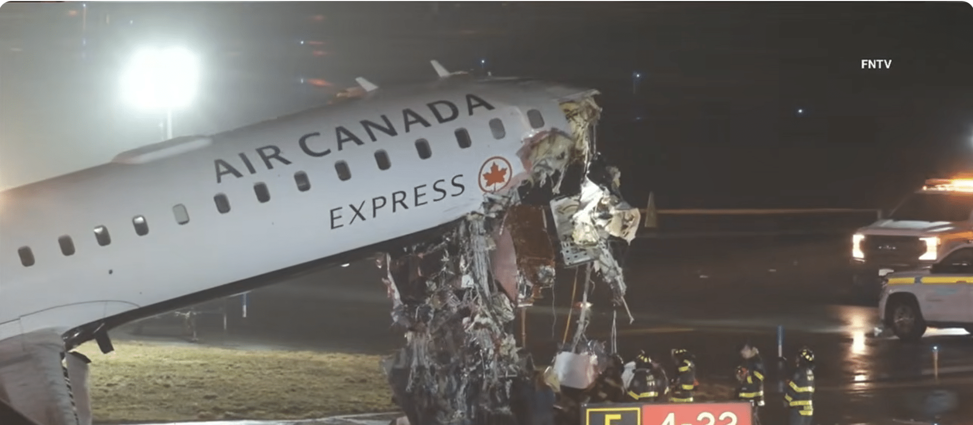 Air Canada plane hits fire truck when landing at LaGuardia killing 2 pilots and injuring 41
