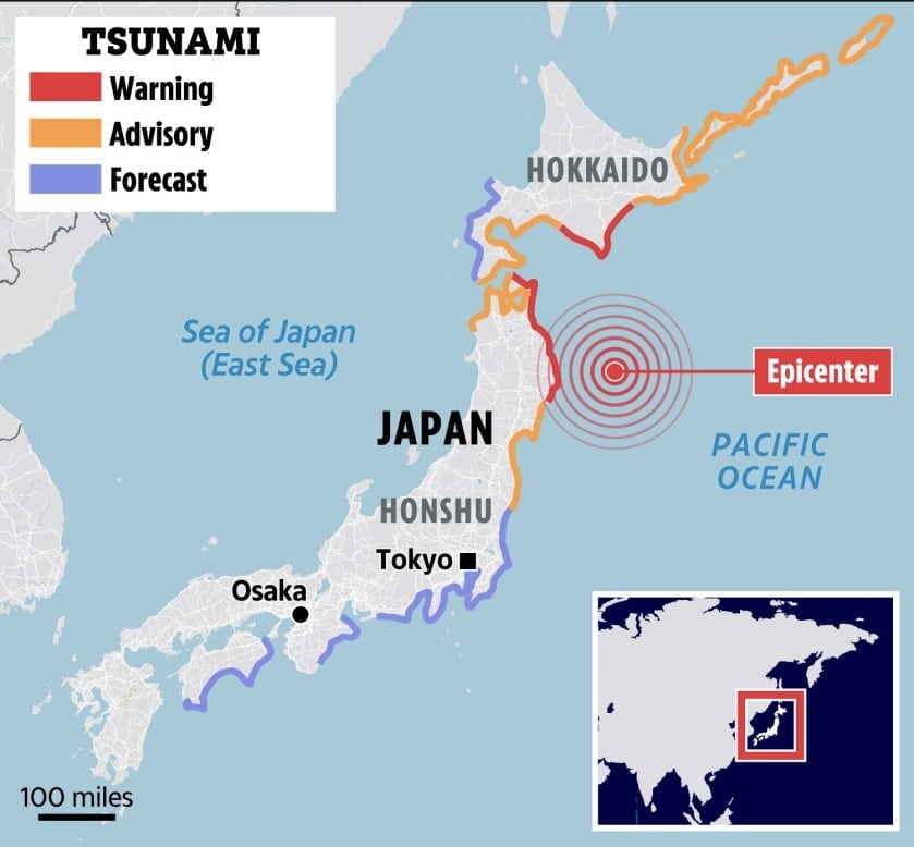 Major 7.5-magnitude earthquake strikes off Japan, triggers tsunami warnings
