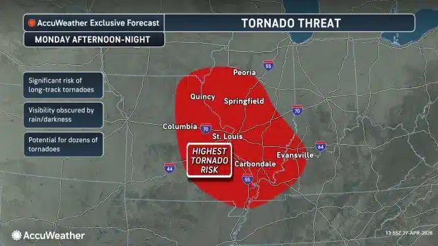 Dangerous weather outbreak unfolding including risk of strong, long-track tornadoes into Monday night