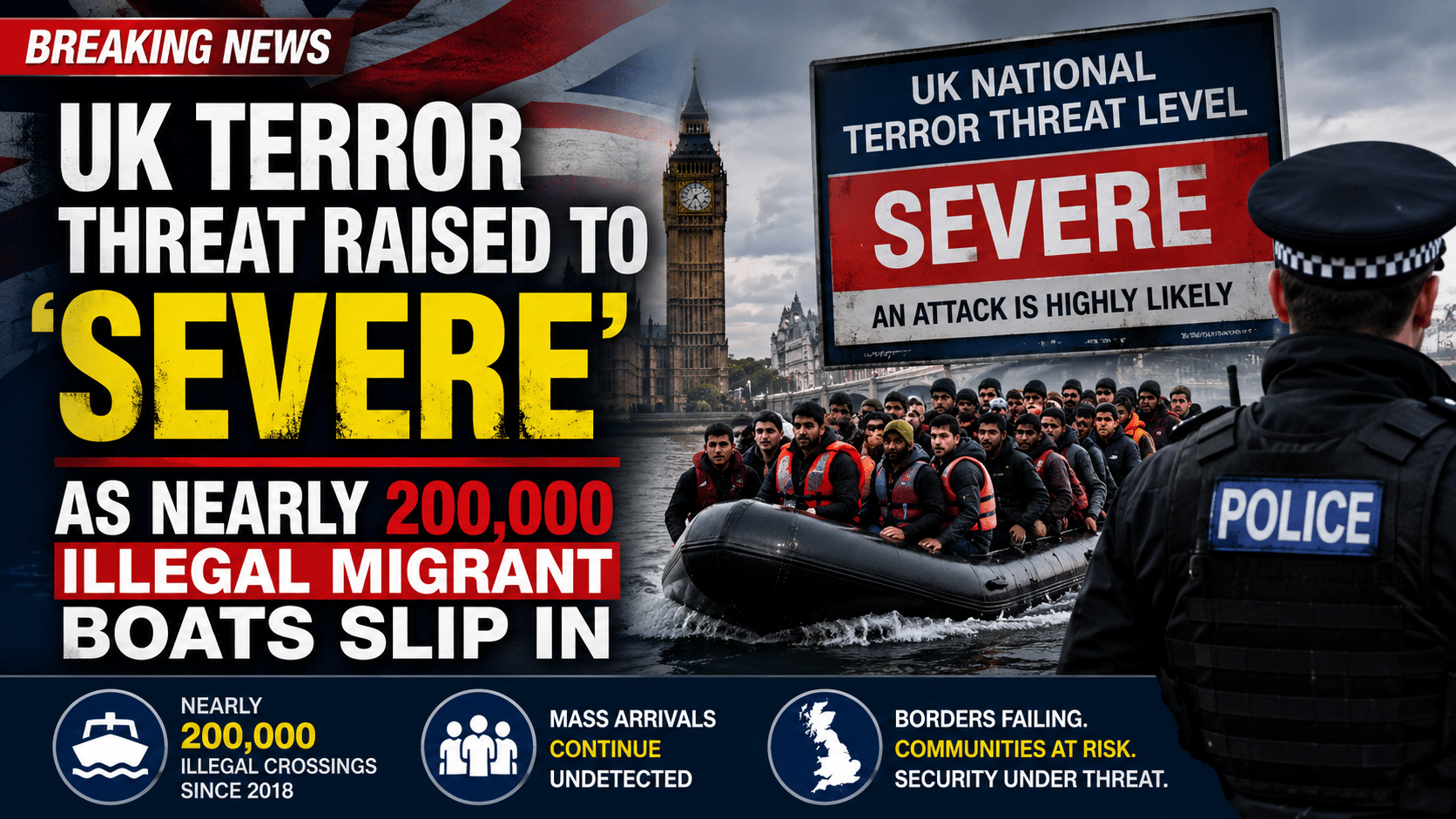 200,000 small boats arriving in UK as terror threat level raised to ‘severe’