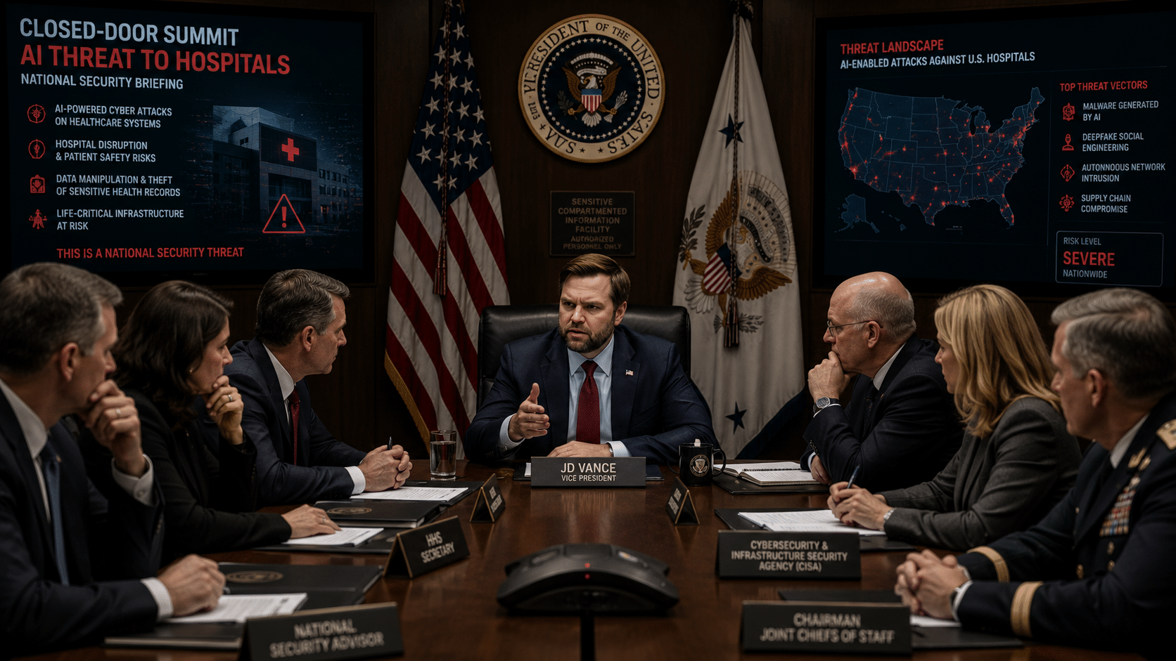 JD Vance holds chilling closed-door summit with America’s most powerful men as horrifying global threat menacing hospitals spirals