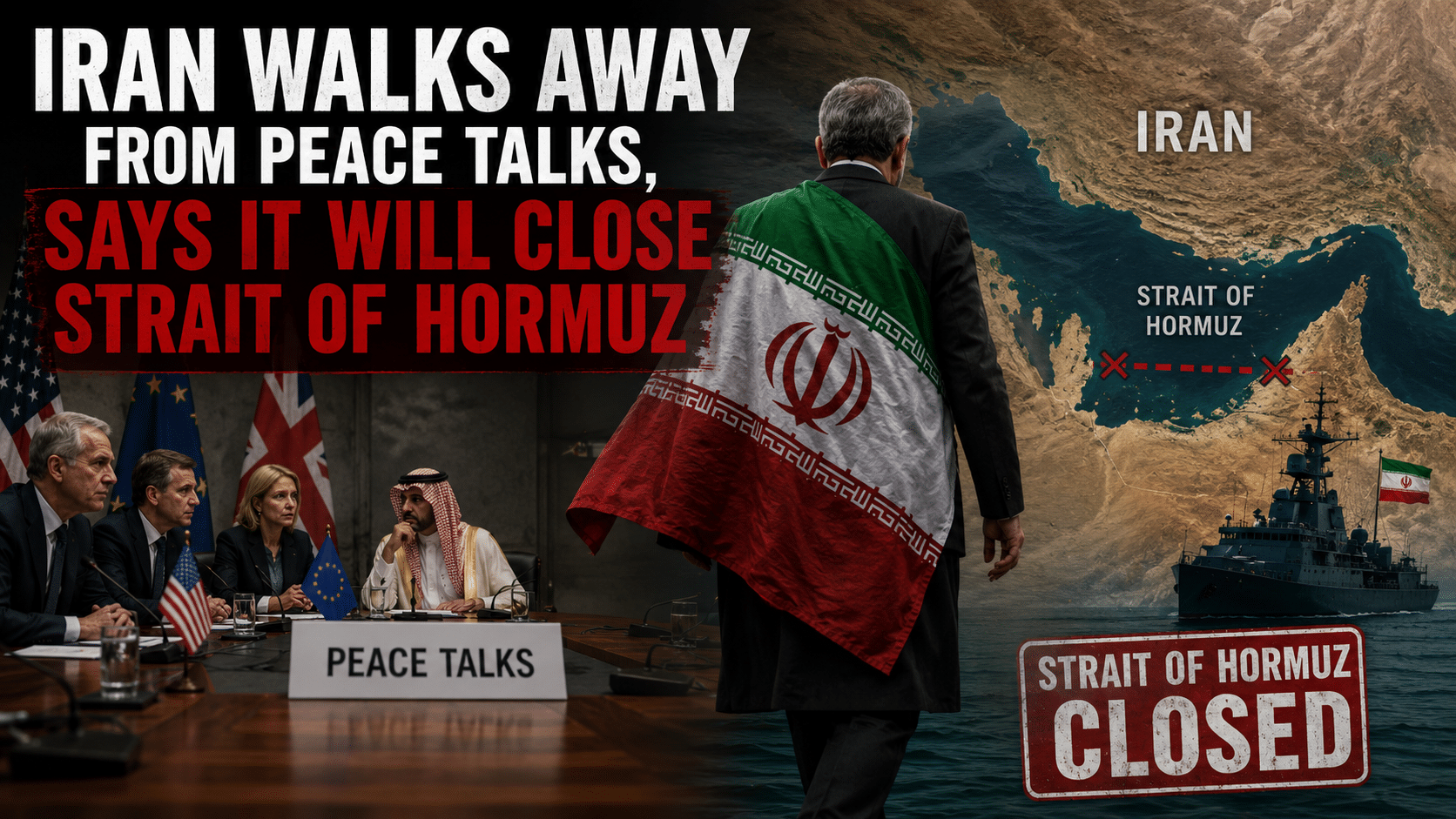 Iran halts ceasefire talks with US, says it will close Strait of Hormuz