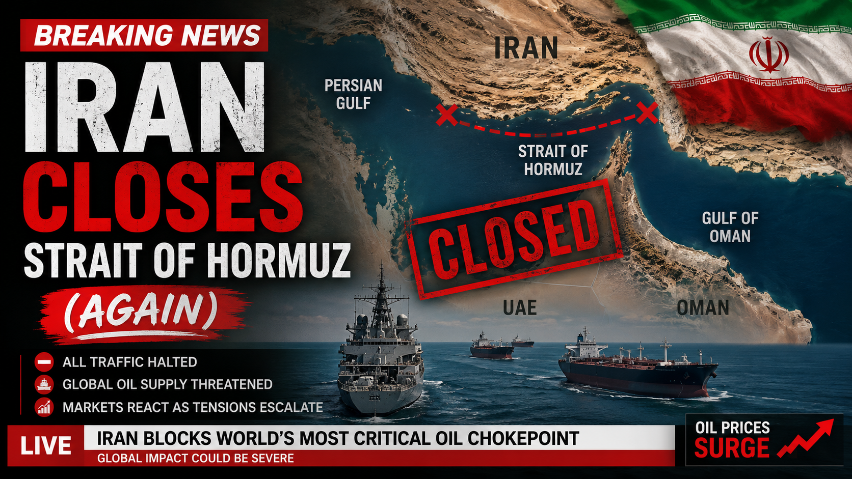 Iran announces closure of Strait of Hormuz (AGAIN) after US attacks