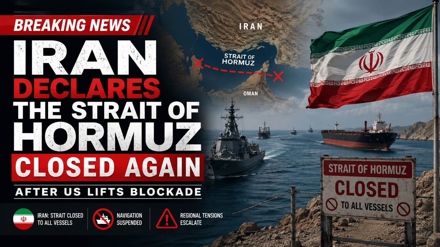 Iran re-closes the Strait of Hormuz again after US lifts blockade