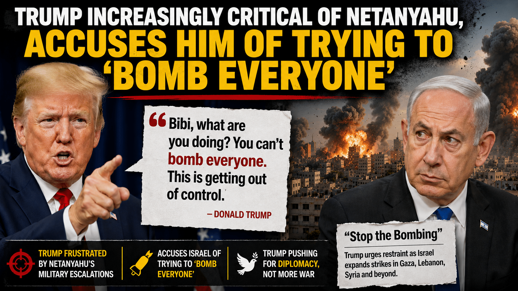 Trump increasingly critical of Netanyahu, now accusing him of trying to ‘bomb everyone’
