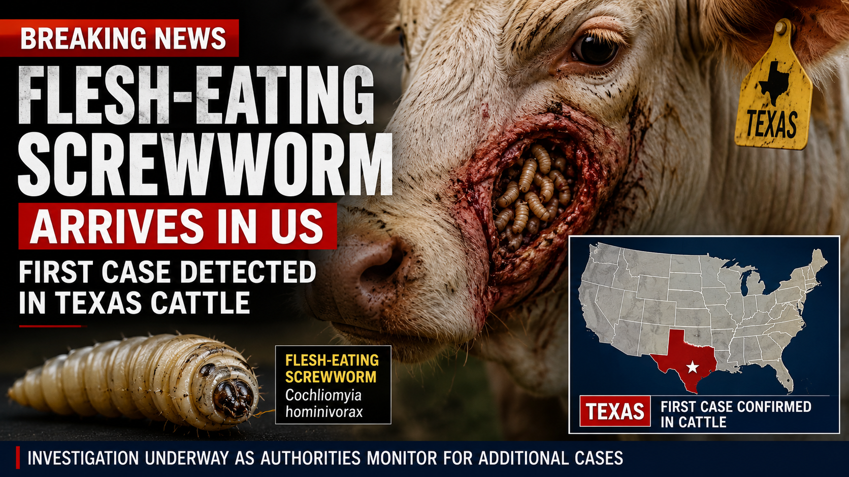Flesh-eating screwworm arrives in US with first case detected in Texas cattle
