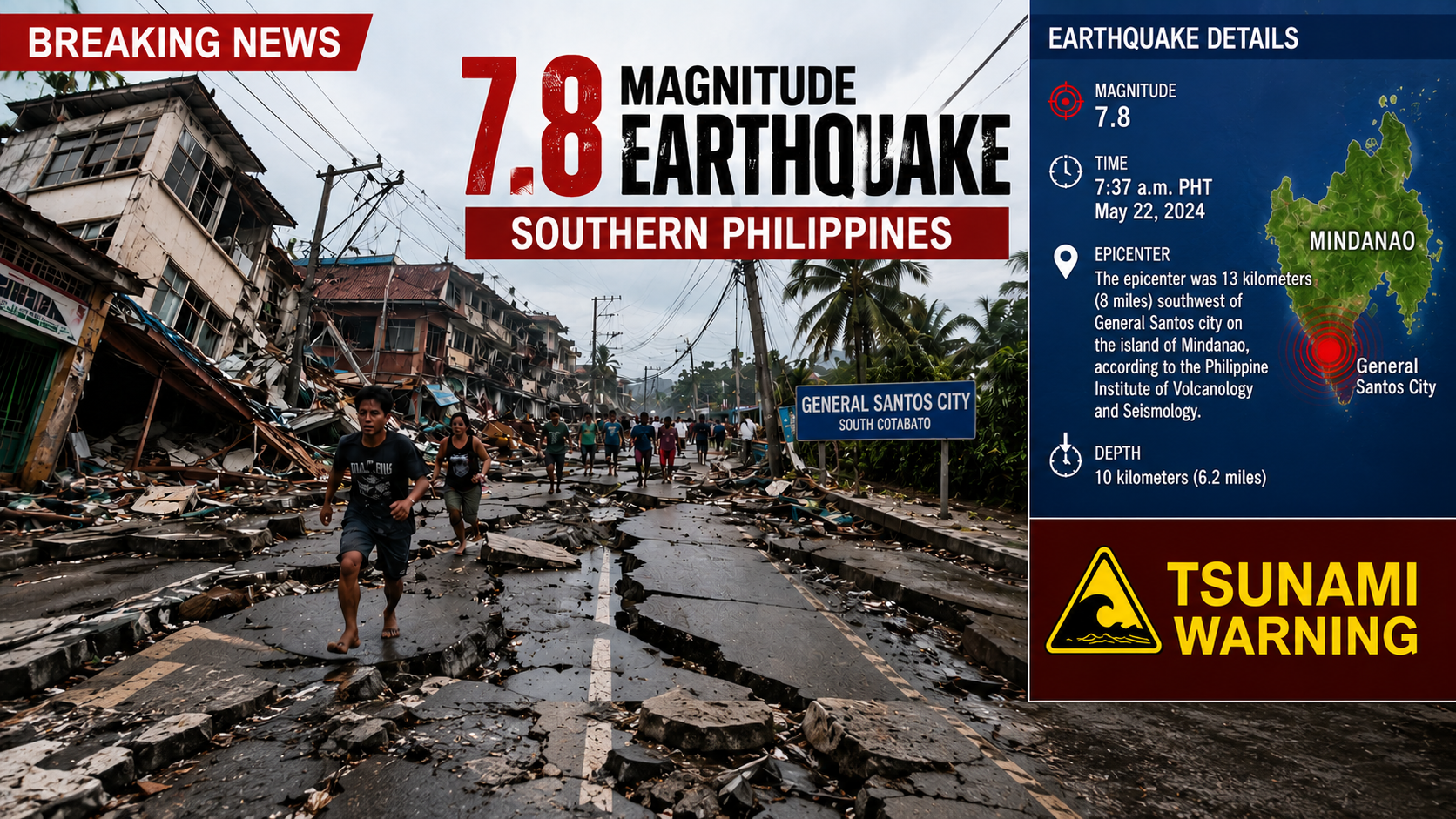 EARTHQUAKES: 7.8 magnitude earthquake shakes part of southern Philippines. Tsunami possible for some coasts