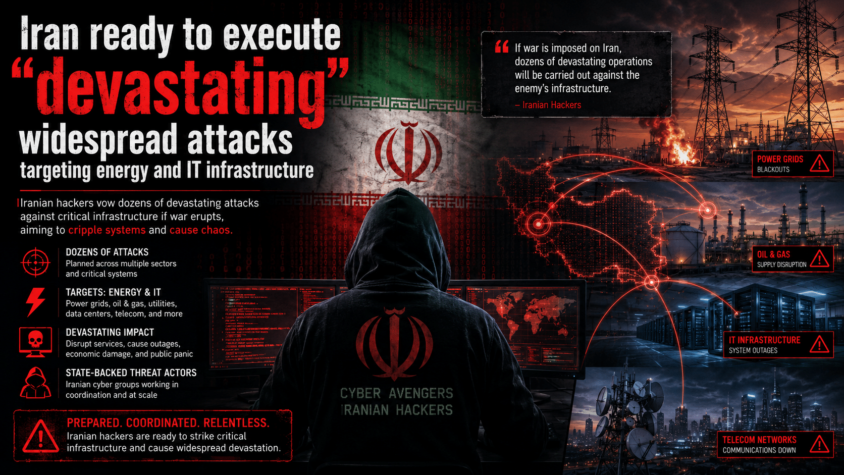 Iran ready to carry out “devastating” widespread attacks targeting energy and IT infrastructure