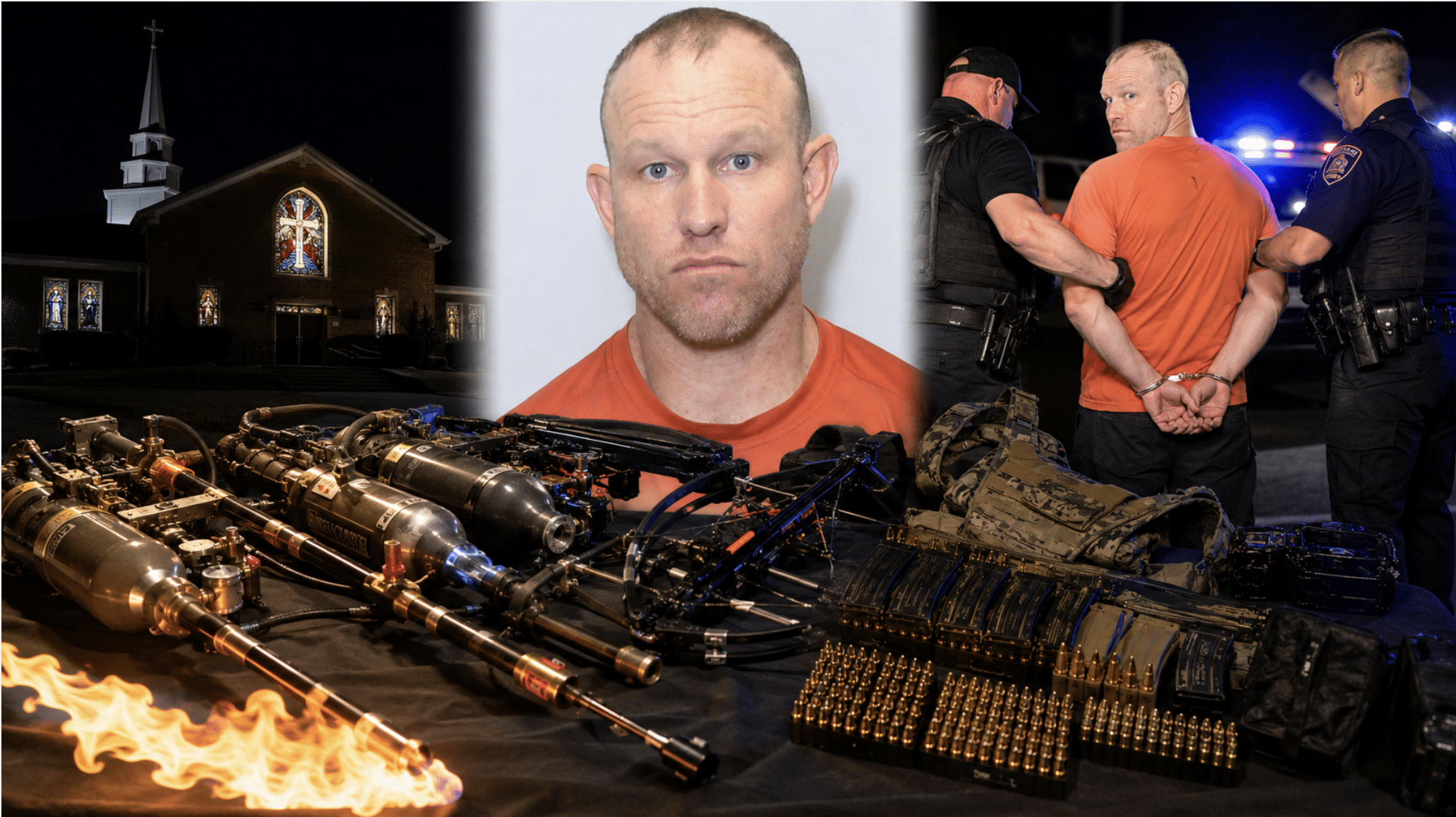 Man armed with flamethrowers, crossbows, 500 rounds arrested outside of church in NC