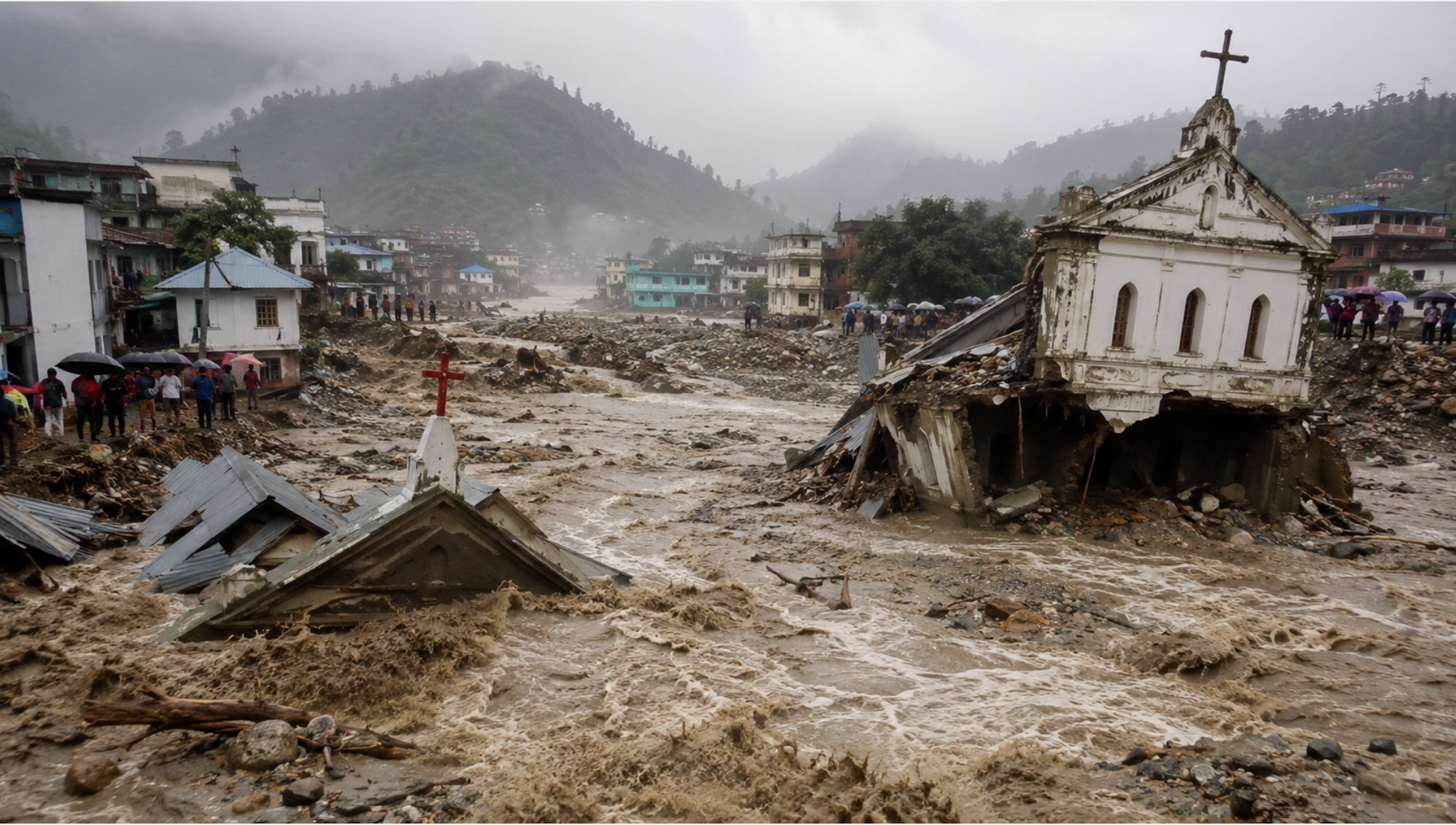 Churches have been washed away as flash floods cripple border town in India