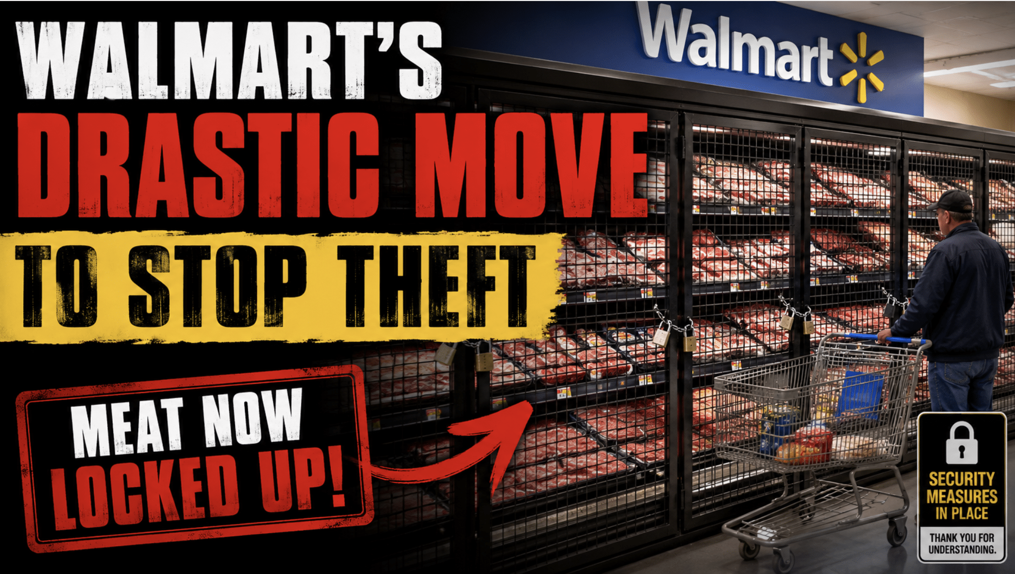 Walmart takes drastic action to prevent meat from being stolen locking it away in cages