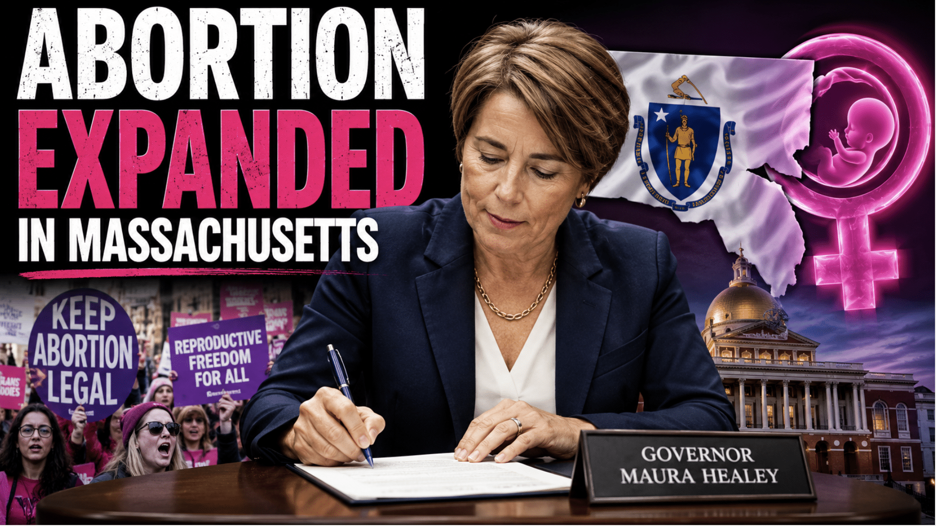 Governor of Massachusetts signs into law a measure that loosens limits on abortions in Massachusetts