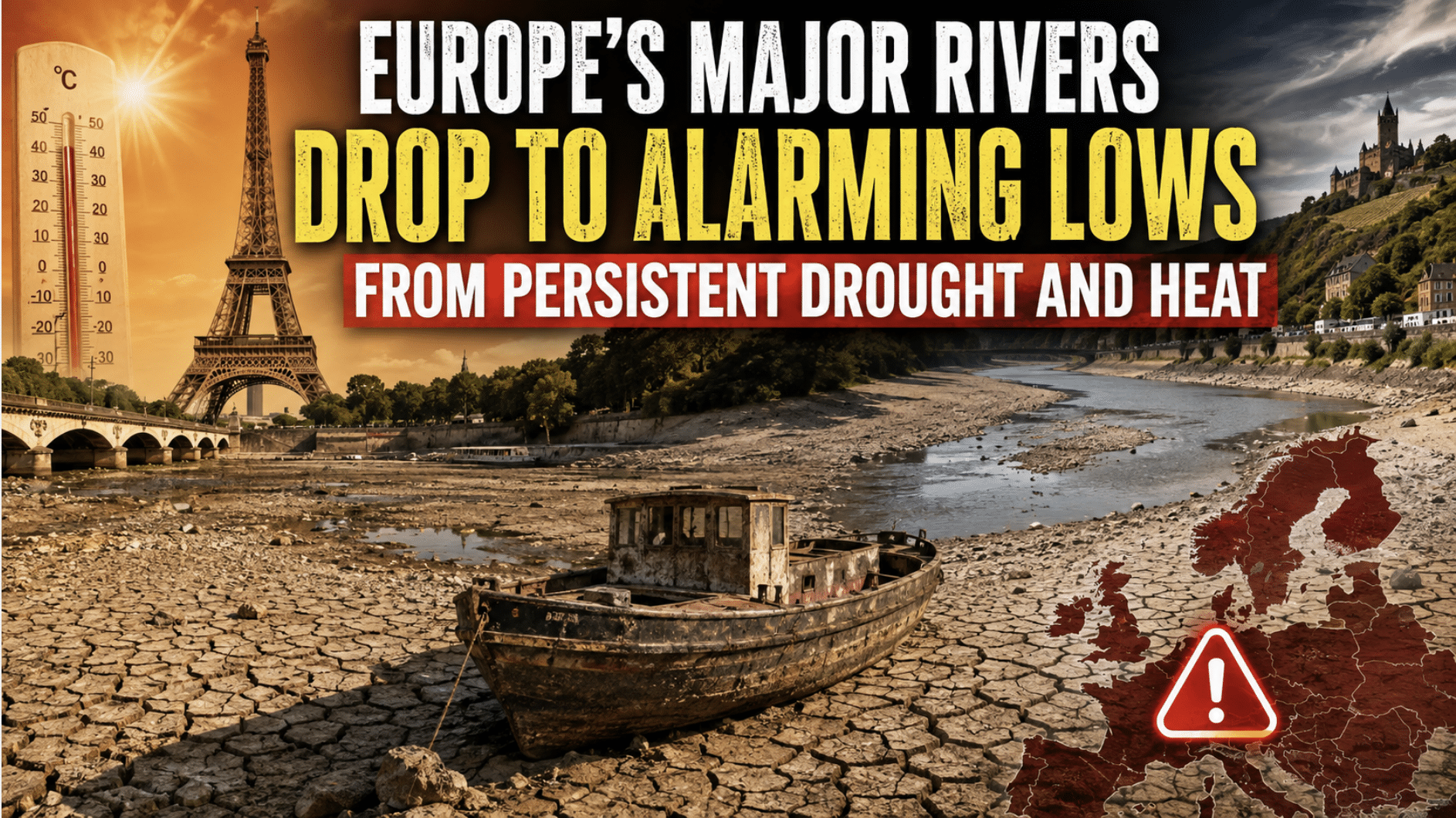 Europe’s Major Rivers Drop to Alarming Lows From Persistent Drought and Heat