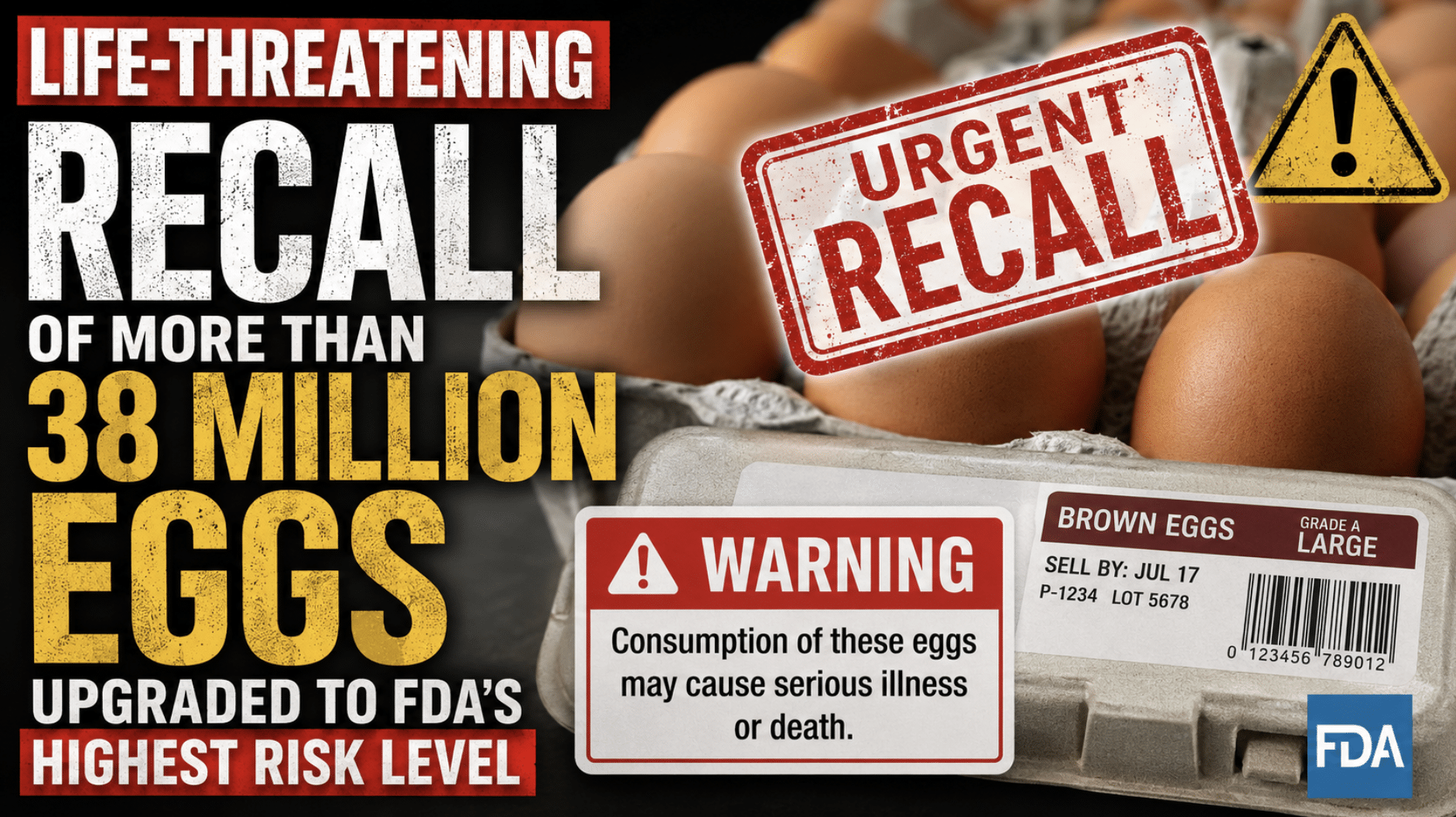 Life-threatening recall of more than 38 MILLION eggs upgraded to FDA’s highest risk level