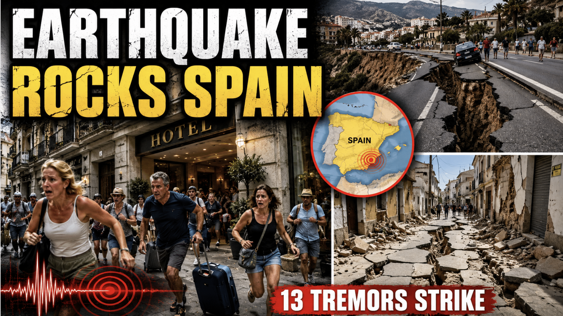 Powerful earthquake rocks Spain as terrified tourists flee hotels & roads ripped apart