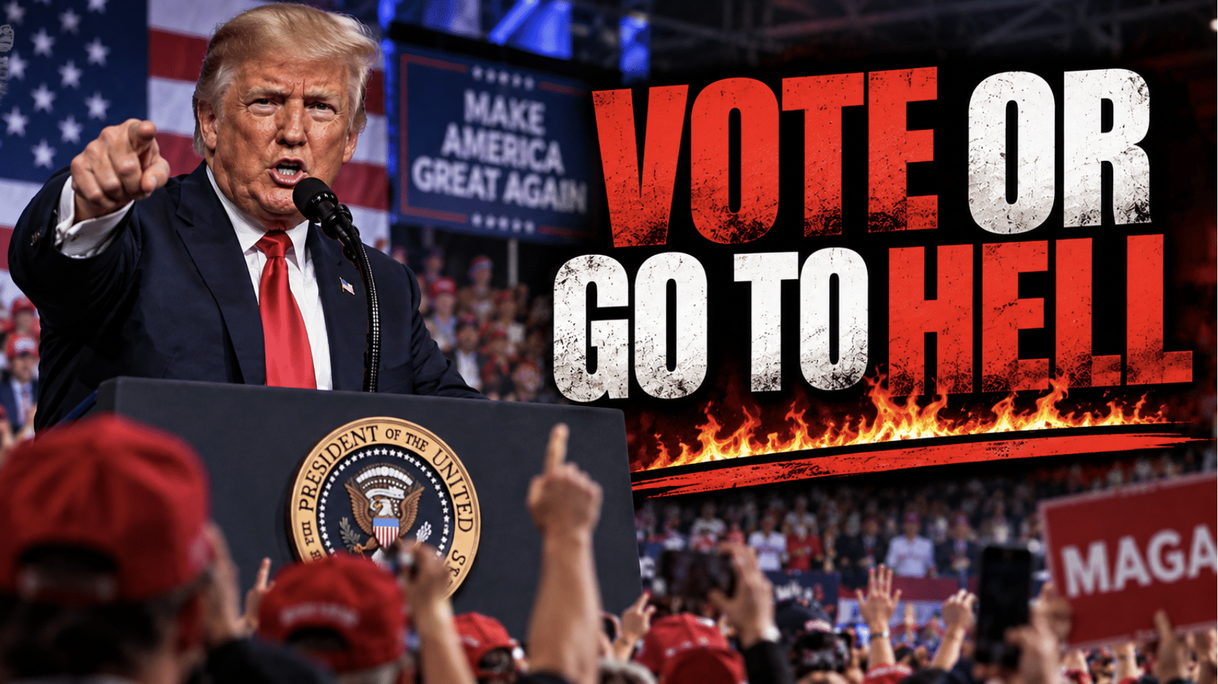 Trump tells MAGA supporters they’re ‘going to hell’ if they don’t vote and makes them take pledge