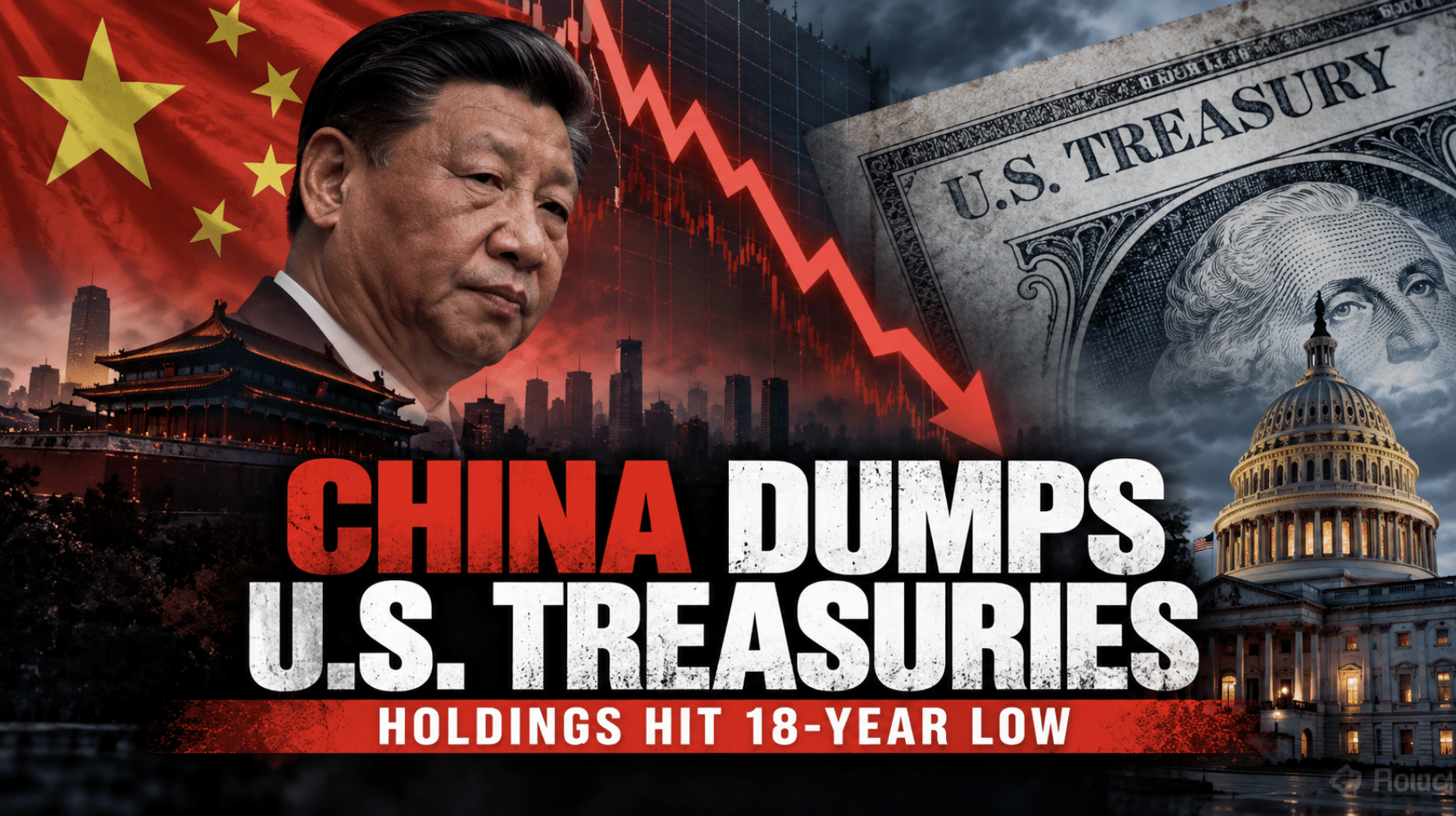 China’s Treasury holdings has just fallen to a 2008 low